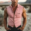 Men's Western Cowboy Style Solid Color Cotton And Linen Lapel Vest MTA1044E5X sold by Manly