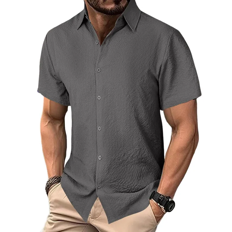 Men'S Solid Color Textured Short Sleeve Shirt MTA0958E4X sold by Manly