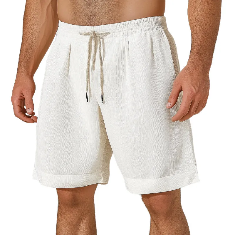 Men'S Summer Basic Solid Color Elastic Lace-Up Shorts MTA1202E2U sold by Manly