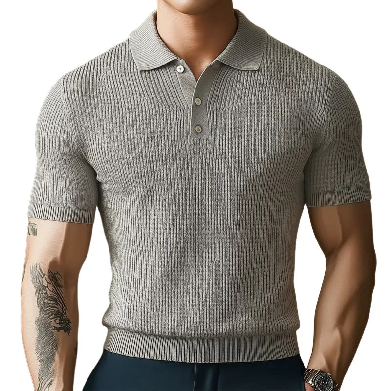 Men'S Summer Business Knitted Polo Neck Short Sleeve T-Shirt MTA1298E4U sold by Manly
