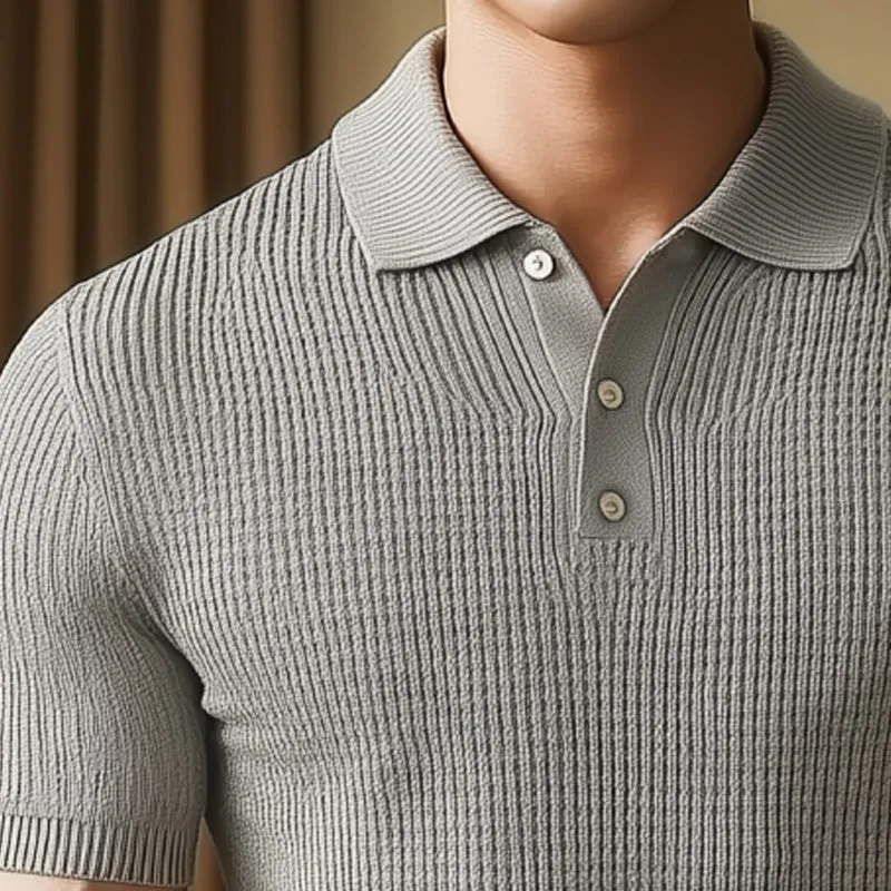 Men'S Summer Business Knitted Polo Neck Short Sleeve T-Shirt MTA1298E4U sold by Manly product image thumbnail 5