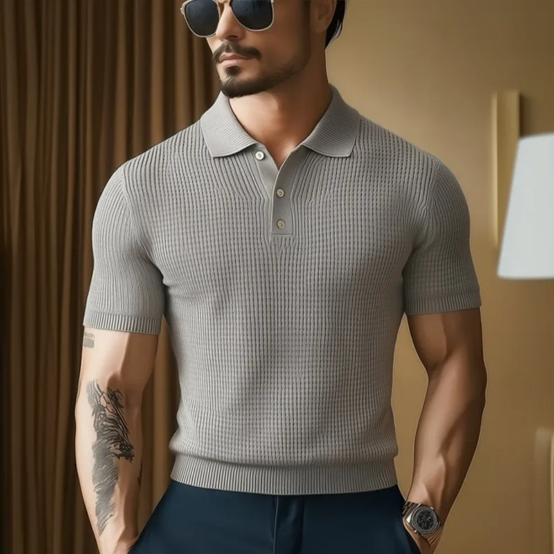 Men'S Summer Business Knitted Polo Neck Short Sleeve T-Shirt MTA1298E4U sold by Manly product image thumbnail 3