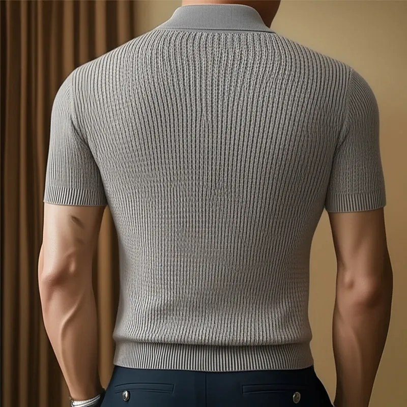 Men'S Summer Business Knitted Polo Neck Short Sleeve T-Shirt MTA1298E4U sold by Manly product image thumbnail 4
