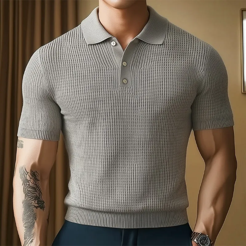 Men'S Summer Business Knitted Polo Neck Short Sleeve T-Shirt MTA1298E4U sold by Manly product image thumbnail 2