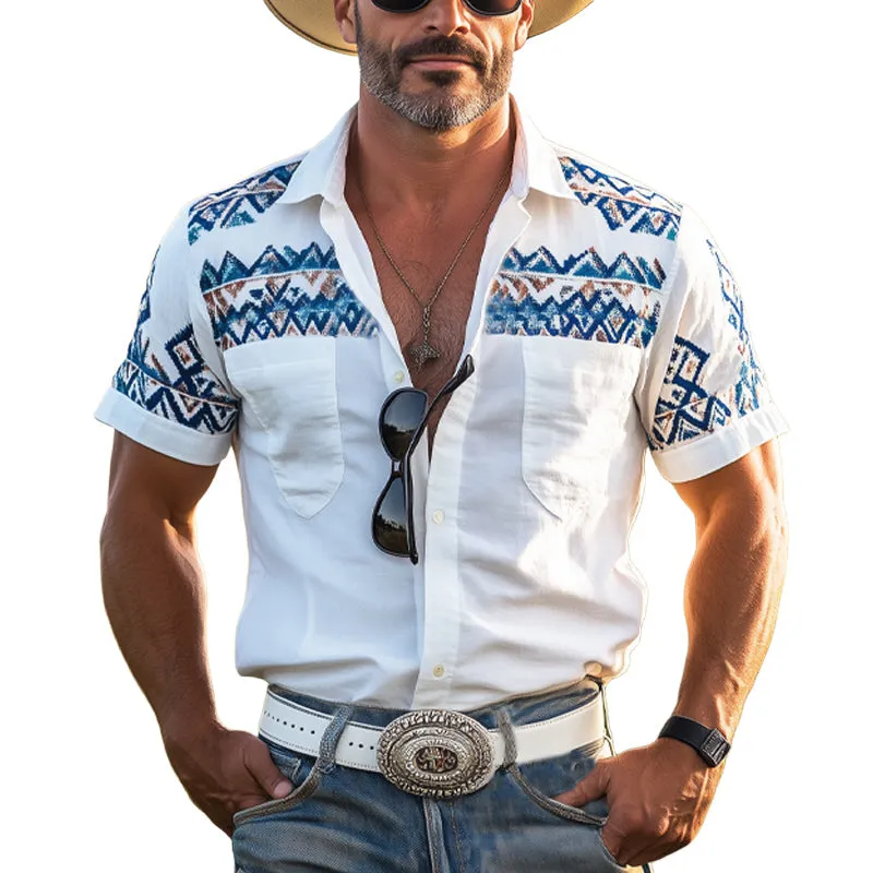 Men'S Western Cowboy Style Aztec Print Short Sleeve Shirt MTA1229E4U sold by Manly