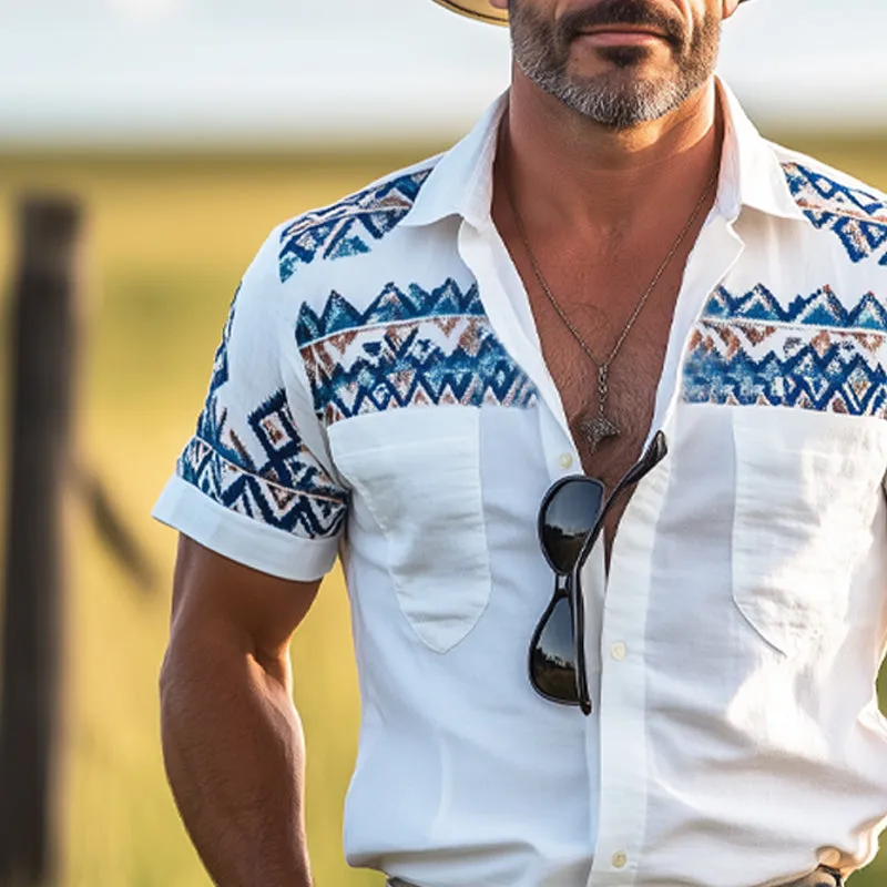 Men'S Western Cowboy Style Aztec Print Short Sleeve Shirt MTA1229E4U sold by Manly product image thumbnail 4