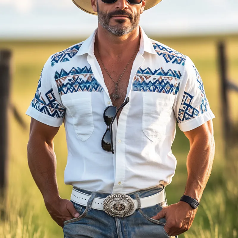 Men'S Western Cowboy Style Aztec Print Short Sleeve Shirt MTA1229E4U sold by Manly product image thumbnail 2