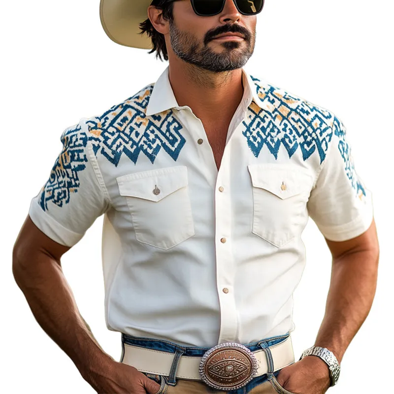 Men'S Western Cowboy Style Aztec Print Short Sleeve Shirt MTA1238E4U sold by Manly
