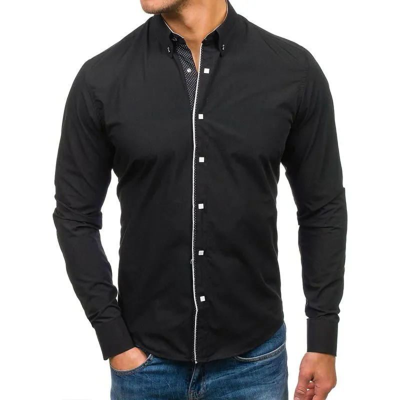 Men's Solid Color Lapel Long Sleeve Shirt 47822489M sold by Manly