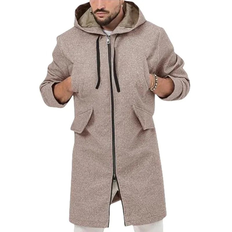 Men's Solid Color Loose Mid-length Hooded Coat 59152945X sold by Manly
