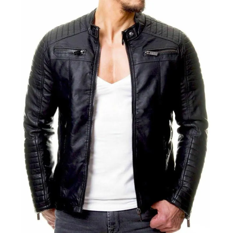 Men'S Casual Motorcycle Style Multi-Pocket Quilted Leather Jacket 06139413Y sold by Manly
