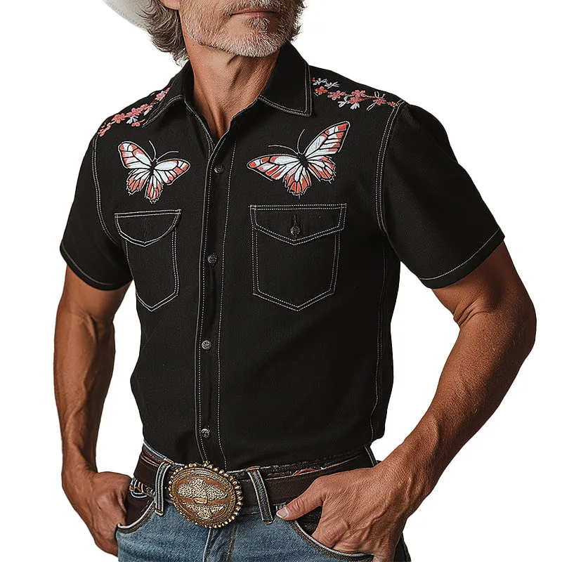 Men's Summer Western Cowboy Style Embroidered Casual Short-Sleeved Shirt MTA1470E7P sold by Manly