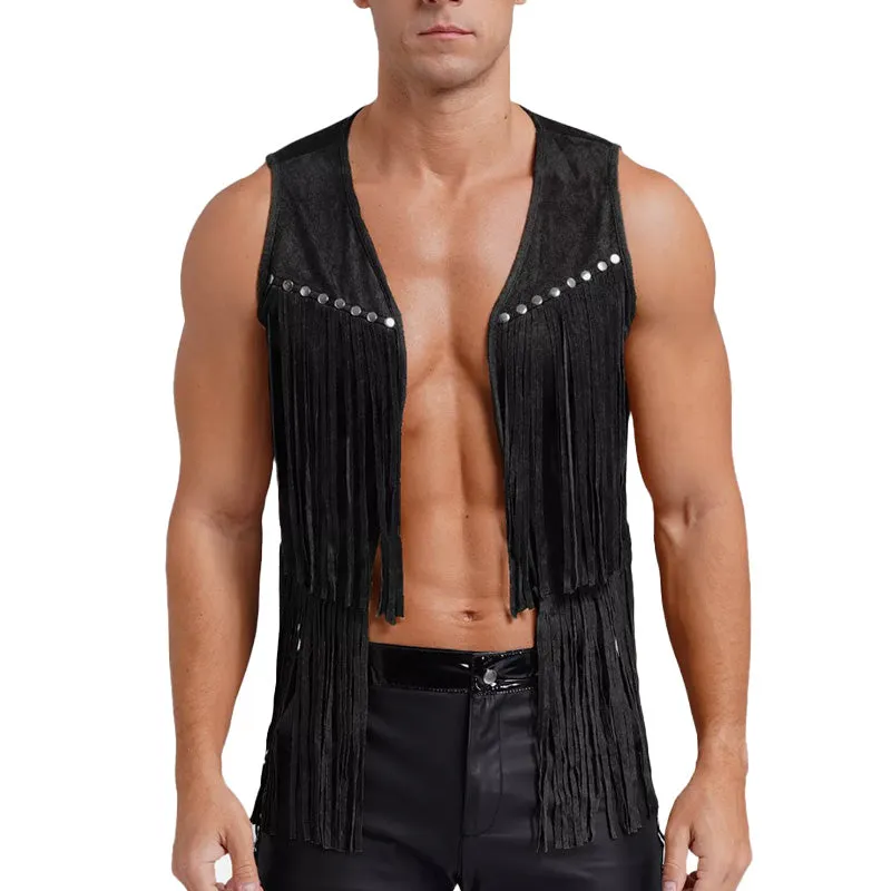 Men's Summer Western Cowboy Style Thin Suede Tassel Vest MTA1460E7P sold by Manly