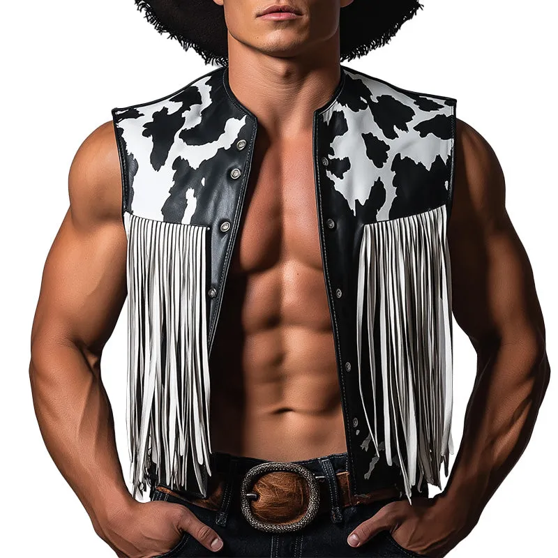 Men's Summer Western Cowboy Style Fringe Leather Vest MTA1459E7P sold by Manly