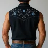 Men's Summer Western Cowboy Style Embroidered Cotton Blended Sleeveless Shirt MTA1480E0P sold by Manly