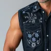 Men's Summer Western Cowboy Style Embroidered Cotton Blended Sleeveless Shirt MTA1480E0P sold by Manly