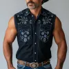 Men's Summer Western Cowboy Style Embroidered Cotton Blended Sleeveless Shirt MTA1480E0P sold by Manly
