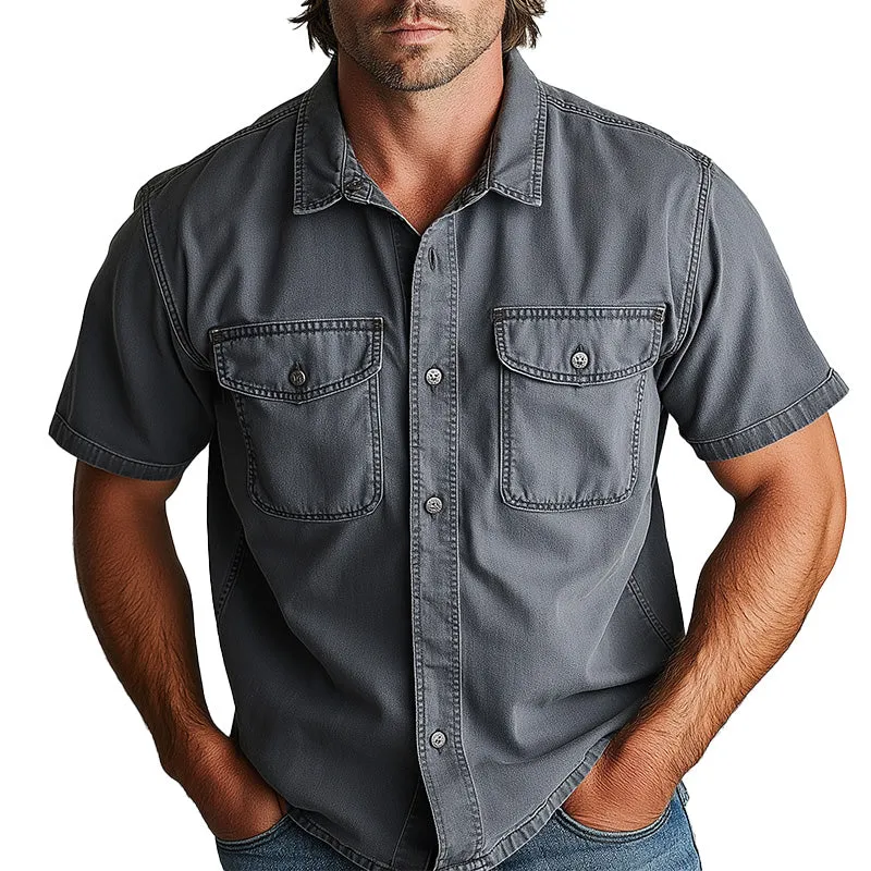 Men's Summer Western Cowboy Style Simple Thin Denim Short-Sleeved Shirt MTA1406E8P sold by Manly