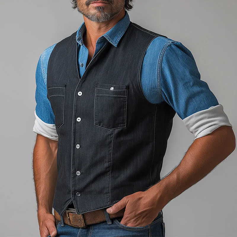 Men's Summer Light Business Style Simple Denim Vest MTA1435E7P sold by Manly product image thumbnail 2
