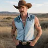 Men's Retro Western Cowboy Style Classic Ranch Print Sleeveless Lapel Shirt MTA1362E3TO sold by Manly