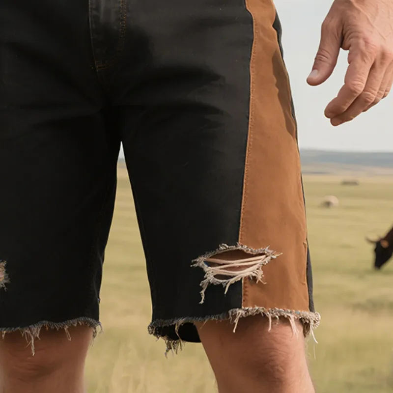 Men's Retro Western Cowboy Style Ranch Classic Denim Washed Ripped Shorts MTA1307E9TO sold by Manly product image thumbnail 3