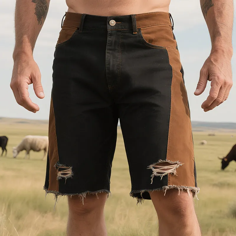 Men's Retro Western Cowboy Style Ranch Classic Denim Washed Ripped Shorts MTA1307E9TO sold by Manly product image thumbnail 2