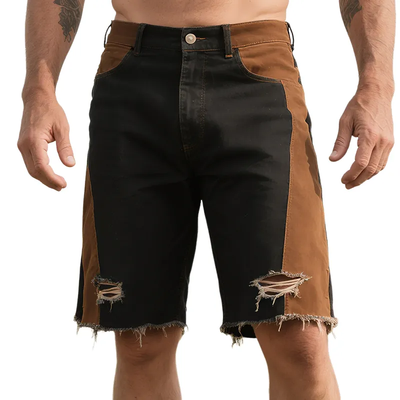 Men's Retro Western Cowboy Style Ranch Classic Denim Washed Ripped Shorts MTA1307E9TO sold by Manly
