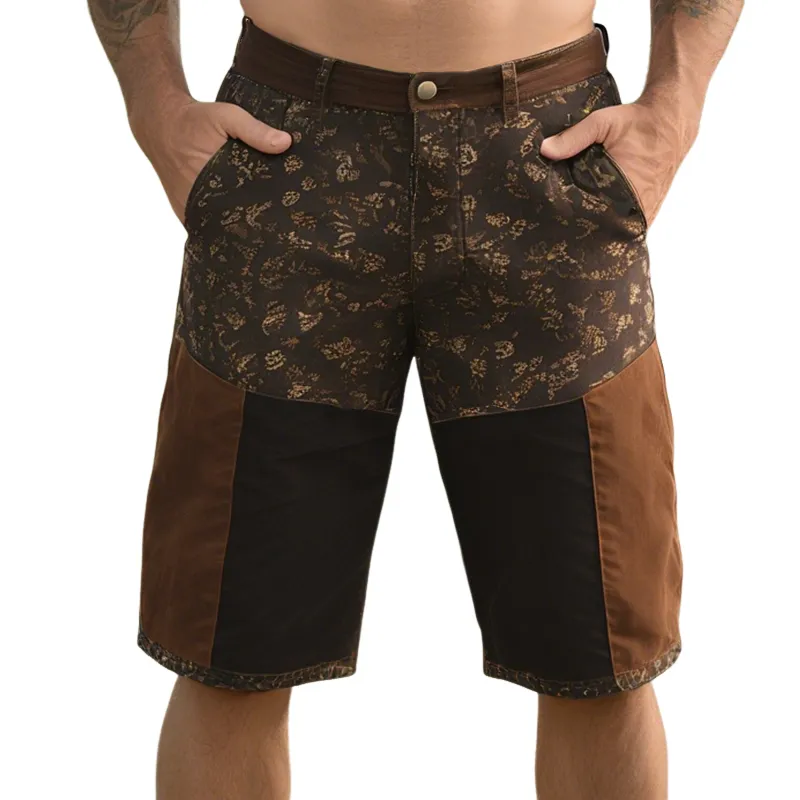 Men's Retro Western Cowboy Style Ranch Classic Printed Stitching Denim Shorts MTA1310E7TO sold by Manly