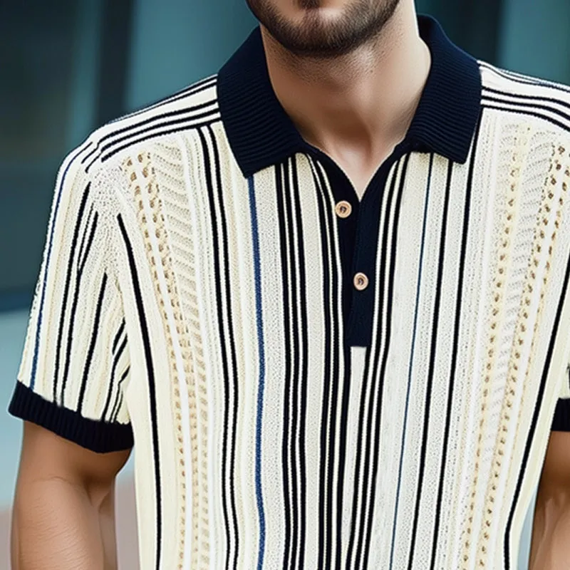 Men's Summer Fashion Breathable Line Knitted POLO Neck T-shirt MTA1445E6U sold by Manly product image thumbnail 3