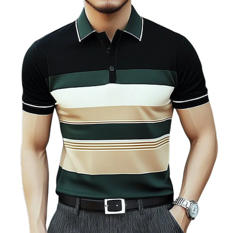 Men's Summer Business Colorblock Knitted Polo Neck Short Sleeve T-Shirt MTA1414E8U sold by Manly