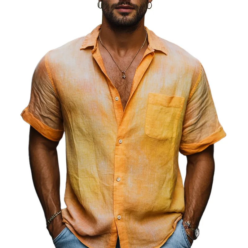 Men's Fashion Gradient Lapel Short Sleeve Casual Shirt MTA1457E0Z sold by Manly