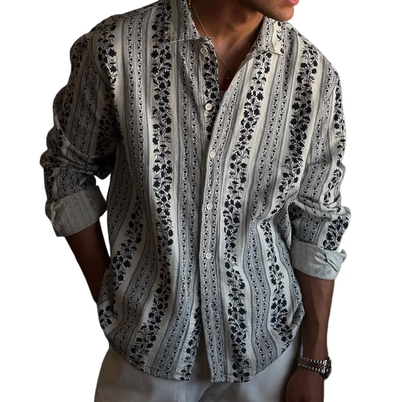 Men's Fashion Print Lapel Long Sleeve Casual Shirt MTA1487E0Z sold by Manly