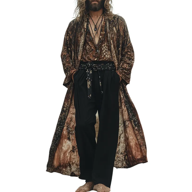 Men's Fashion Vintage Graphic Long Sleeve Loose Long Cardigan MTA1481E6Z sold by Manly