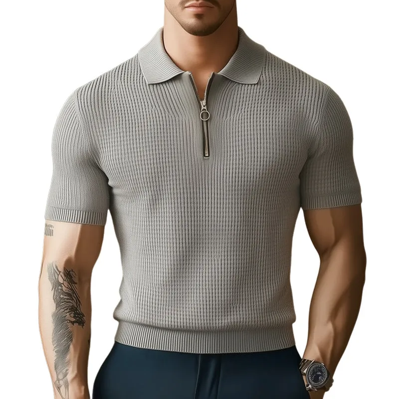 Men's Summer Business Textured Knitted Zip-Neck T-Shirt MTA1389E5U sold by Manly