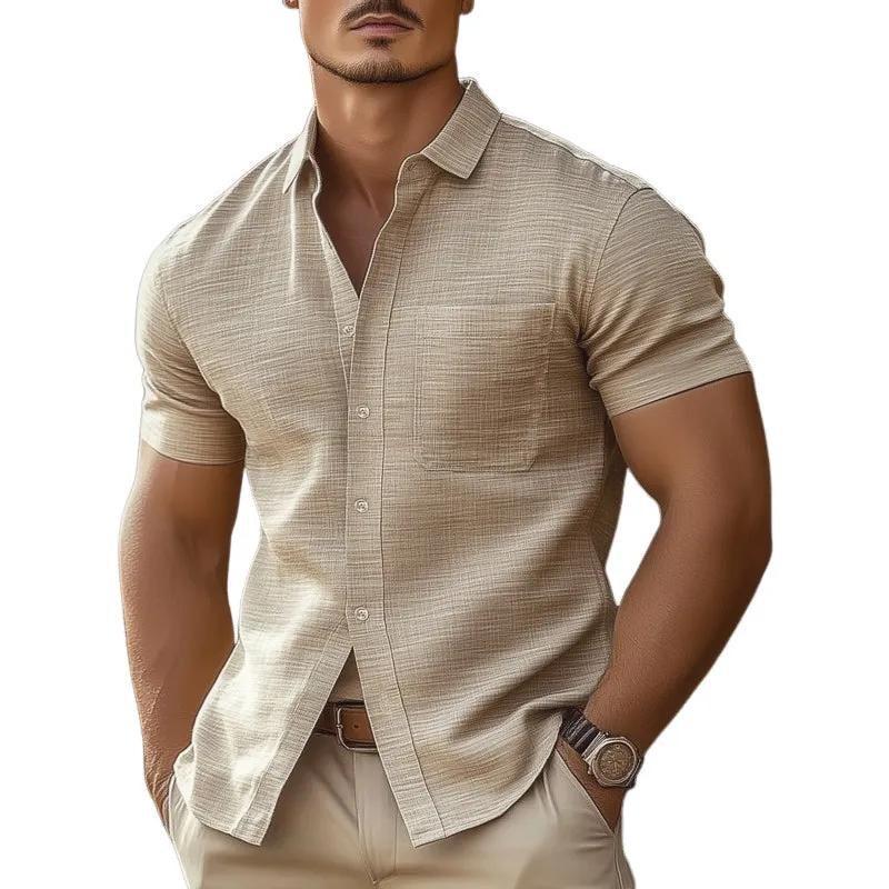 Men's Summer Comfortable And Breathable Cotton And Linen Short Sleeve Shirt MTA1482E6U sold by Manly