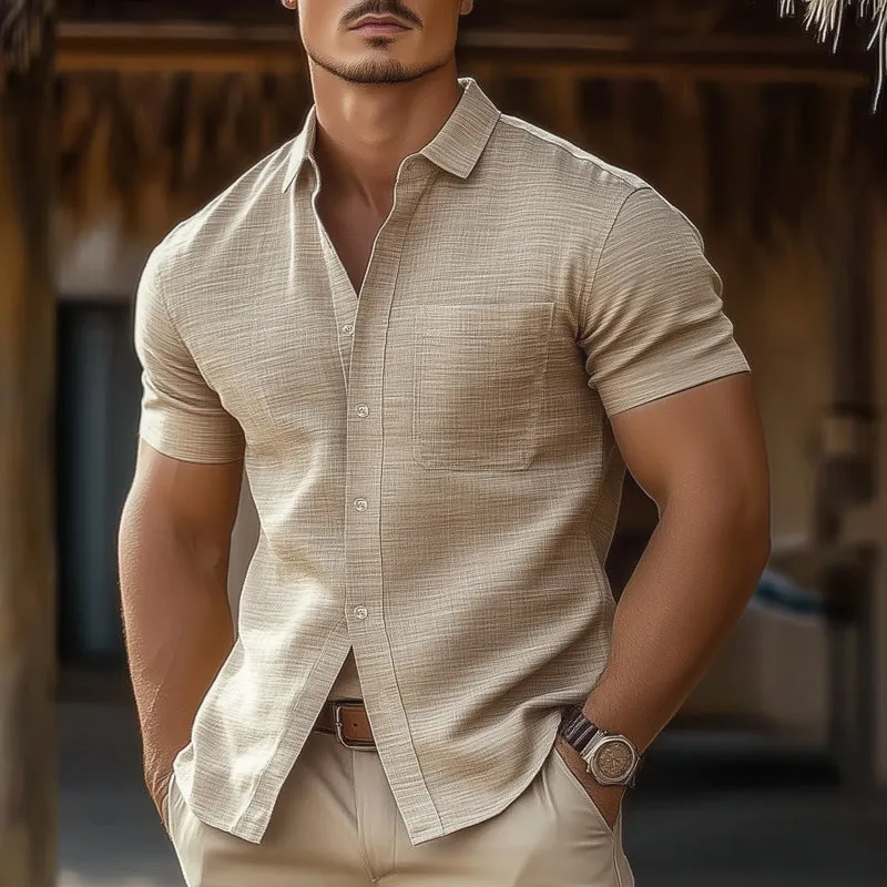 Men's Summer Comfortable And Breathable Cotton And Linen Short Sleeve Shirt MTA1482E6U sold by Manly product image thumbnail 2