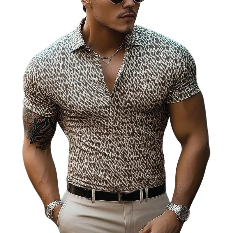 Men's Summer Retro Print Polo Neck Slim Short Sleeve T-Shirt MTA1359E7U sold by Manly