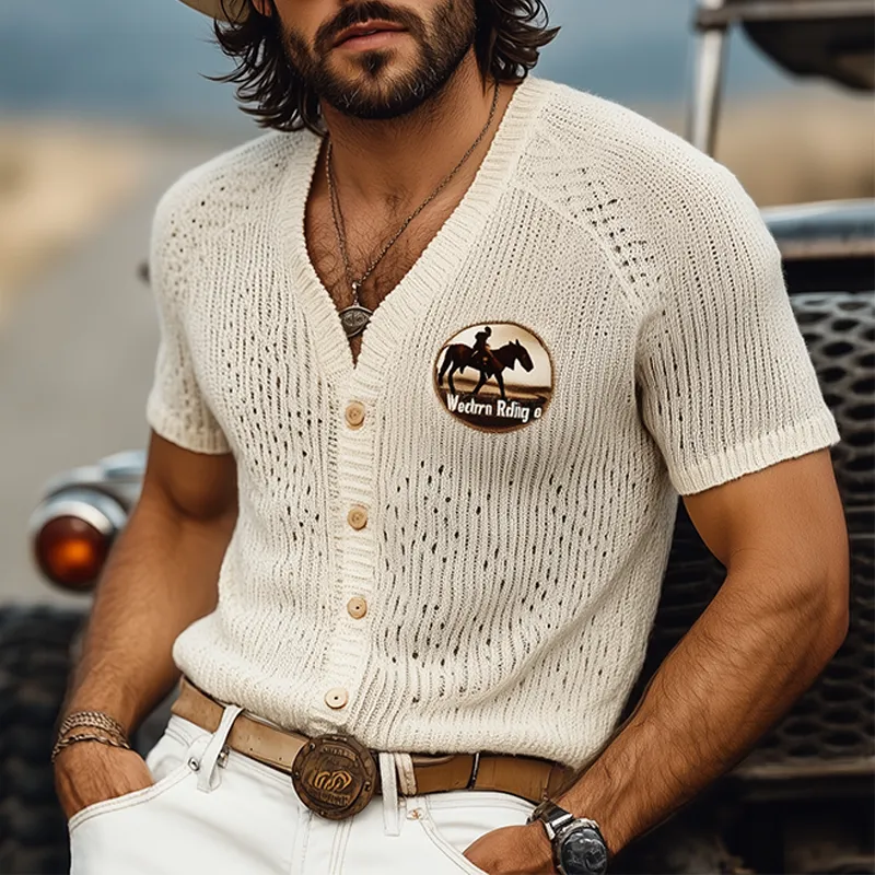 Men's Spring And Summer Fashion Casual Western Cowboy Style Thin Knitted Embroidered Short-sleeved Shirt MTA1599E8K sold by Manly product image thumbnail 3