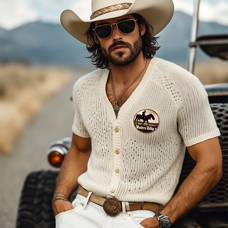 Men's Spring And Summer Fashion Casual Western Cowboy Style Thin Knitted Embroidered Short-sleeved Shirt MTA1599E8K sold by Manly product image thumbnail 2