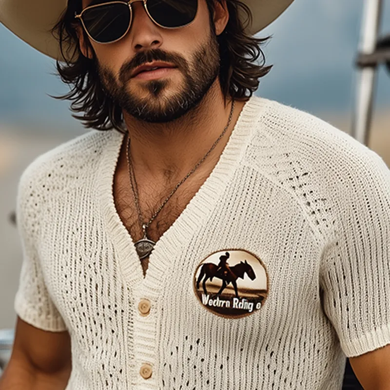Men's Spring And Summer Fashion Casual Western Cowboy Style Thin Knitted Embroidered Short-sleeved Shirt MTA1599E8K sold by Manly product image thumbnail 4