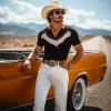 Men's Spring And Summer Fashion Casual Western Cowboy Style Thin Knitted Short-sleeved Polo Shirt MTA1550E1K sold by Manly
