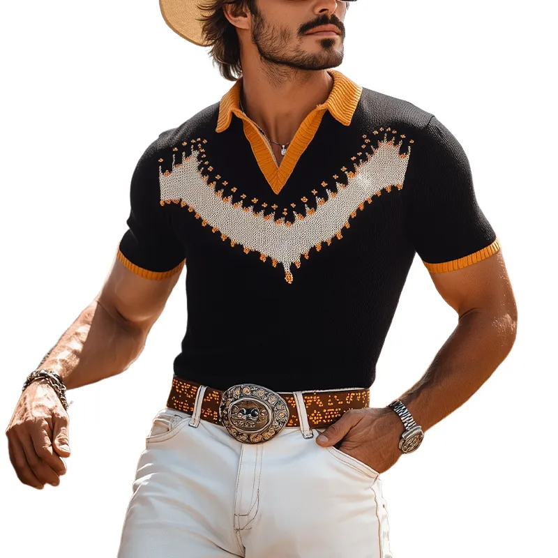 Men's Spring And Summer Fashion Casual Western Cowboy Style Thin Knitted Short-sleeved Polo Shirt MTA1550E1K sold by Manly