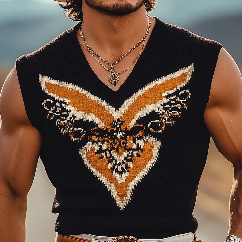 Men's Spring And Summer Fashion Casual Western Cowboy Style V-neck Slim Thin Knitted Contrast Jacquard Tank Top MTA1523E6K sold by Manly product image thumbnail 4