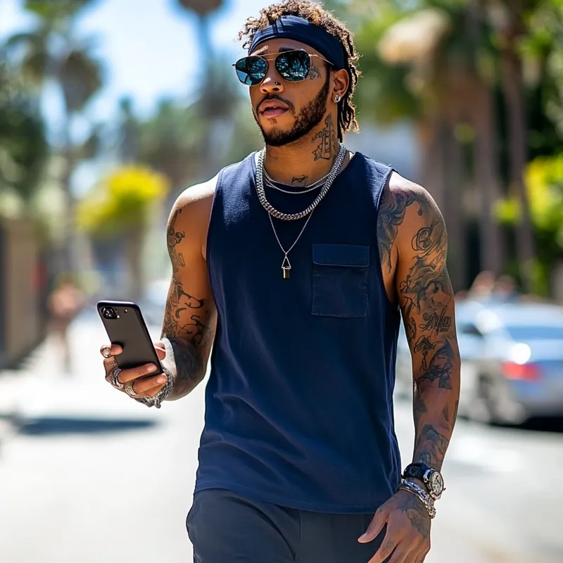 Men's Fashion Round Neck Sleeveless Flap Pocket Tank Top MTA1623E6Z sold by Manly product image thumbnail 4