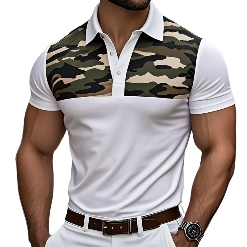 Men's Fashion Camouflage Lapel Short Sleeve Polo Shirt MTA1654E2Z sold by Manly