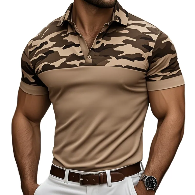 Men's Fashion Camouflage Lapel Short Sleeve Polo Shirt MTA1690E6Z sold by Manly