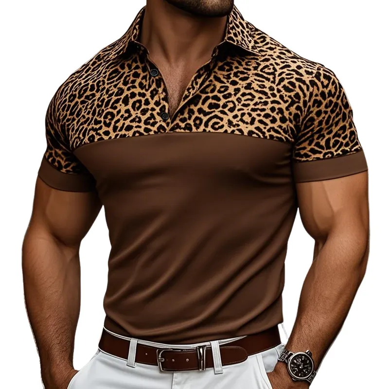 Men's Fashion Leopard Lapel Short Sleeve Polo Shirt MTA1621E4Z sold by Manly