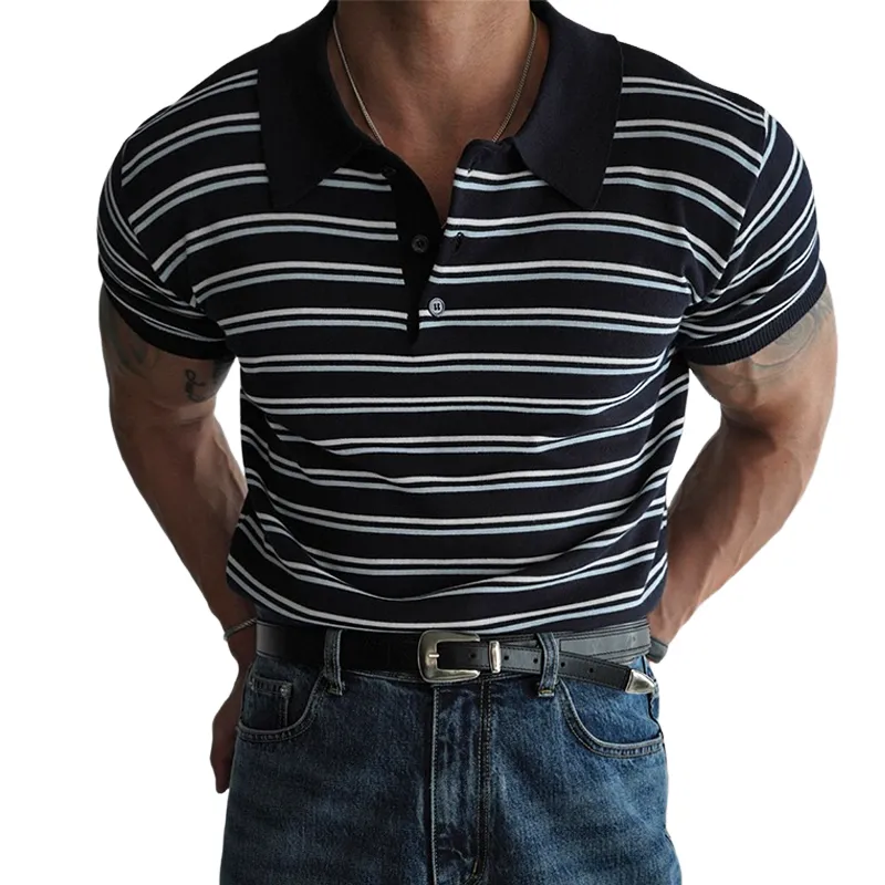 Men's Fashion Striped Lapel Short Sleeve Polo Shirt MTA1615E1Z sold by Manly