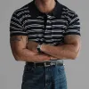 Men's Fashion Striped Lapel Short Sleeve Polo Shirt MTA1615E1Z sold by Manly