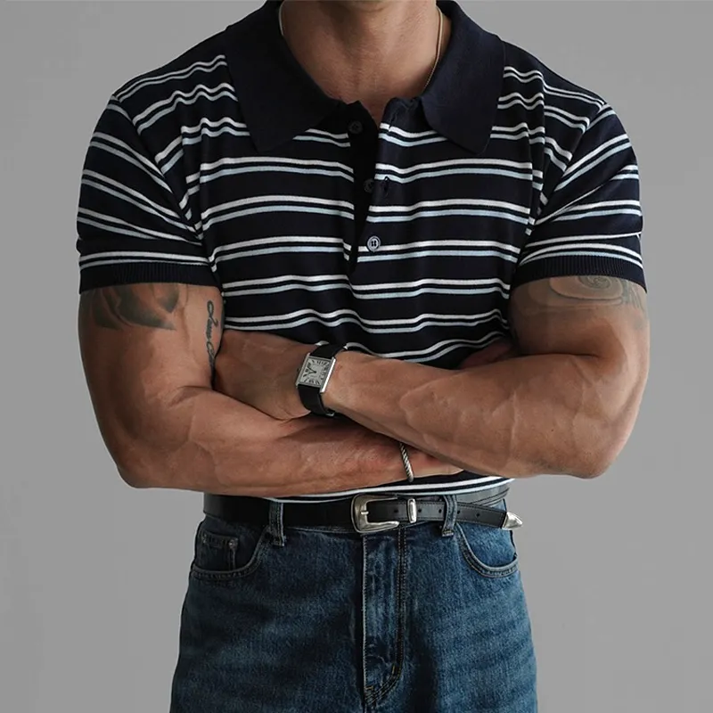 Men's Fashion Striped Lapel Short Sleeve Polo Shirt MTA1615E1Z sold by Manly product image thumbnail 3
